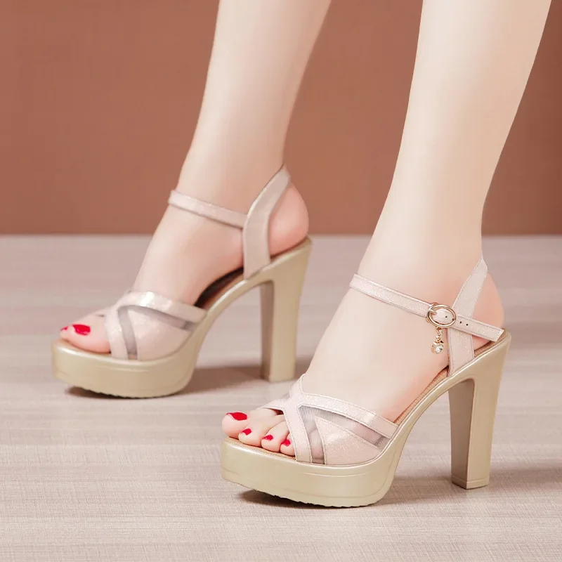 

10 Cm Women's Sandals Summer 2025 Platform Sexy Cut-Outs High Heel Women Shoes Offers Dress Peep Toe Luxury Designer Shoe 43