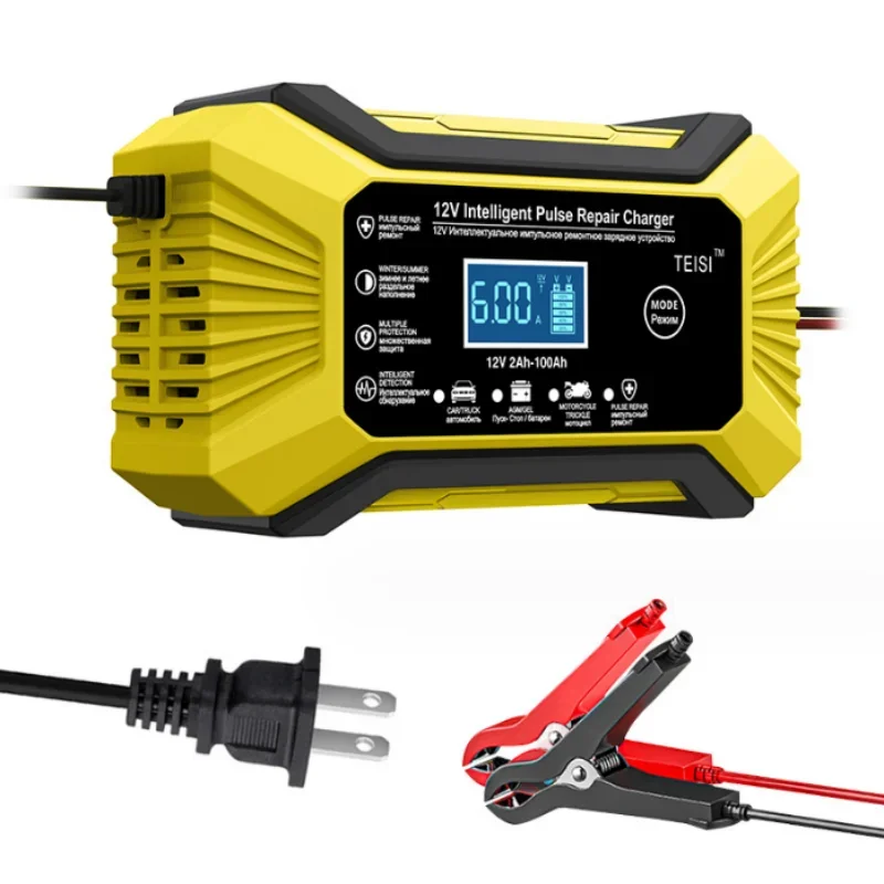 Cargador de batería de coche de 12V, 6A, reparación de pulso, pantalla LCD, carga rápida inteligente, AGM, GEL de ciclo profundo, cargador de plomo-ácido para motocicleta automática, nuevo