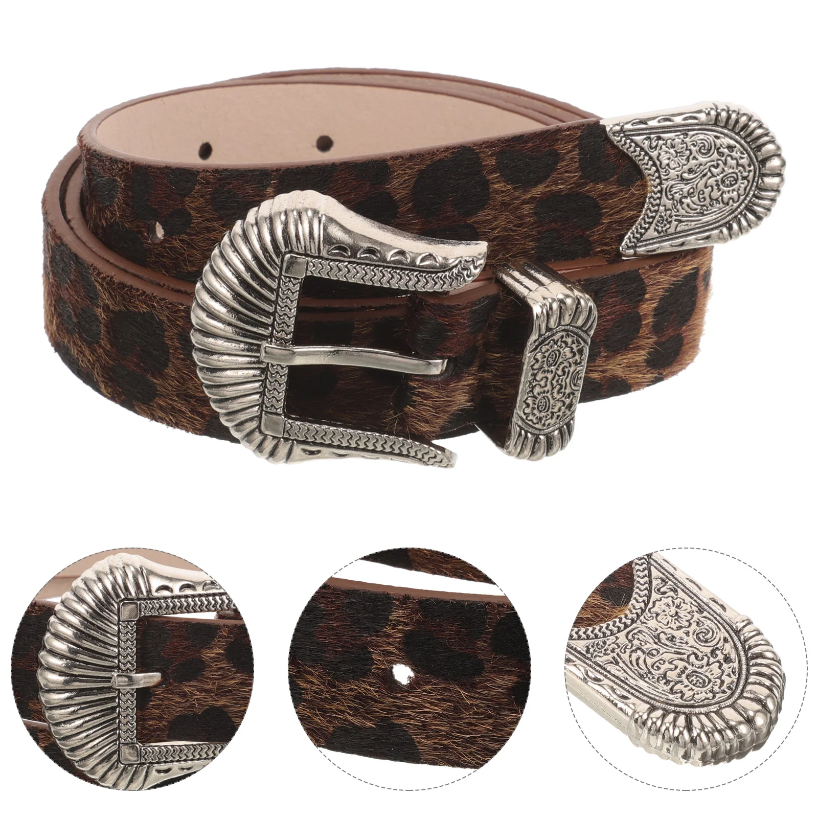 Vintage Leopard Print Embossed Western Belt for Women Brown Dress Waist Belt Decorative Unique Fashion Party Gifts