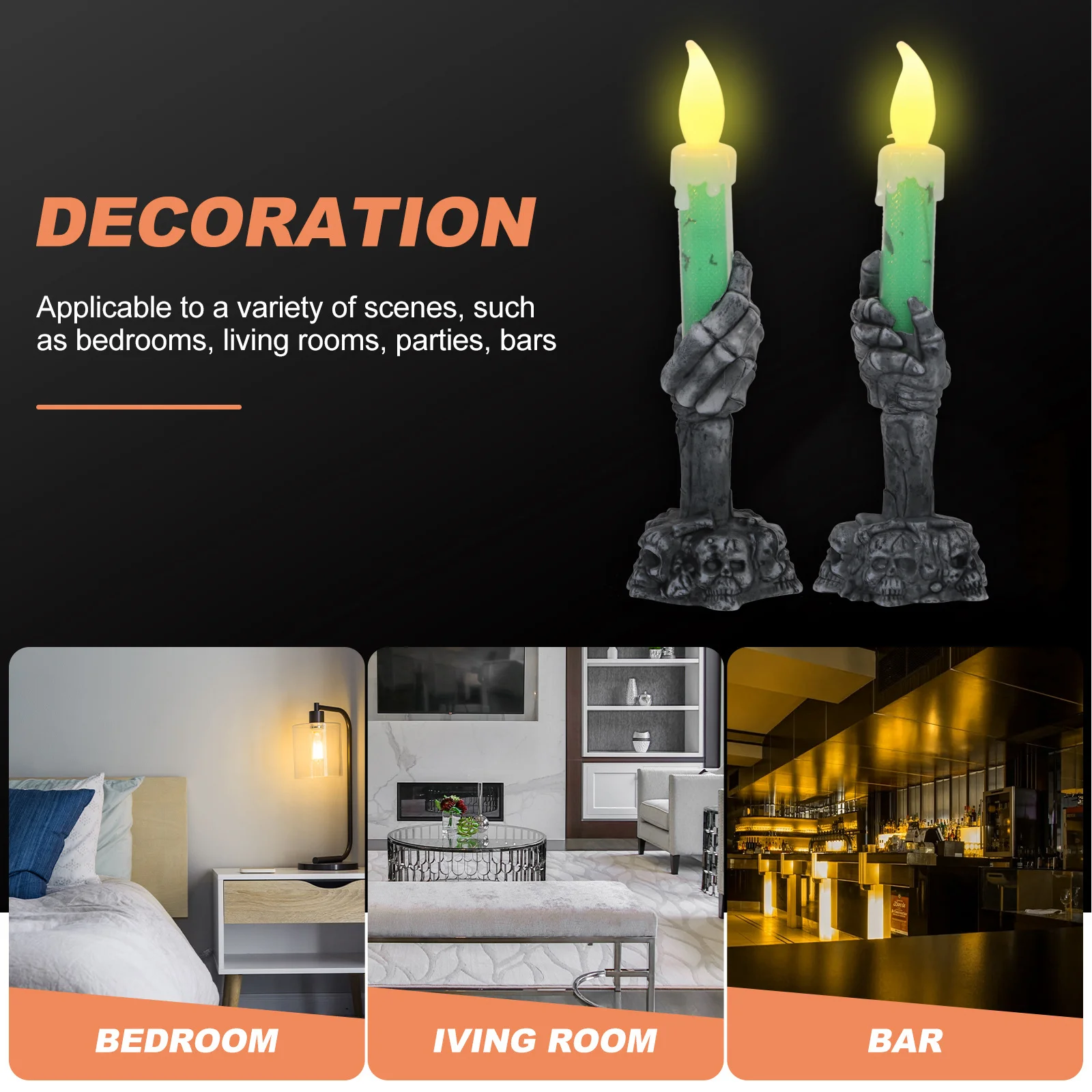 

2Pcs Halloween Hand Light Operated LED Flameless Skull Lamp Lamp Flameless Candles
