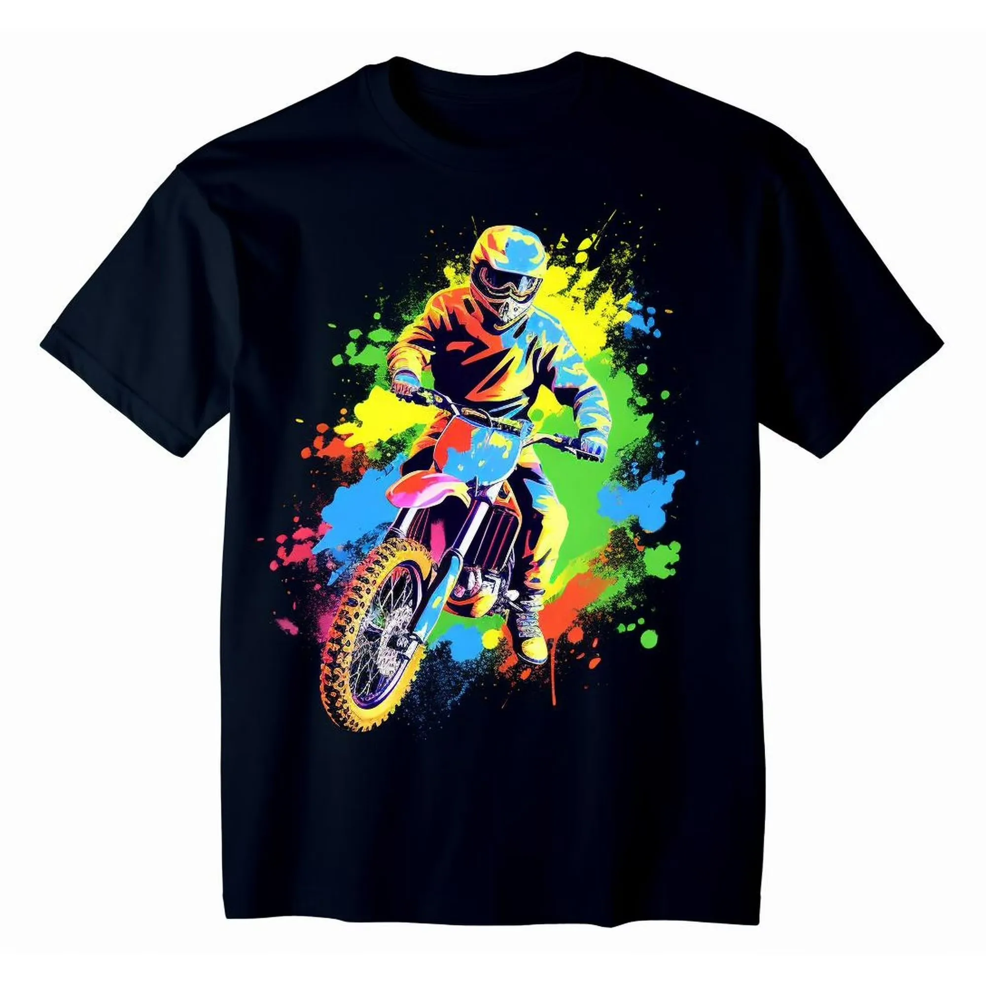 Motocross Dirt Bike Graphic Tee Colorful Splatter Print MX Racing T-Shirt for Men