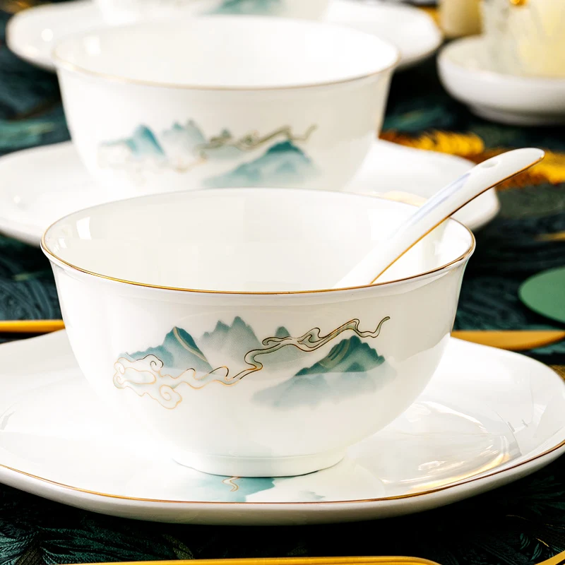 

Новинка 2023 года: Чаша для супа из костяного фарфора в стиле «Китайская тушь», столовая посуда, изысканная сервизная коллекция