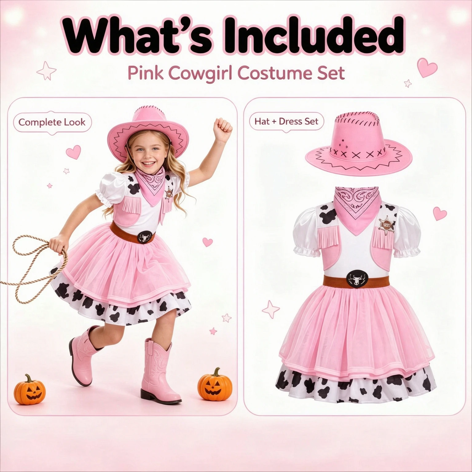 2Pcs Pink Western Cowgirl Outfit, Kids Halloween Cowgirl Dress, Vintage Role Play Costume for Party & Stage Show, Gift Option