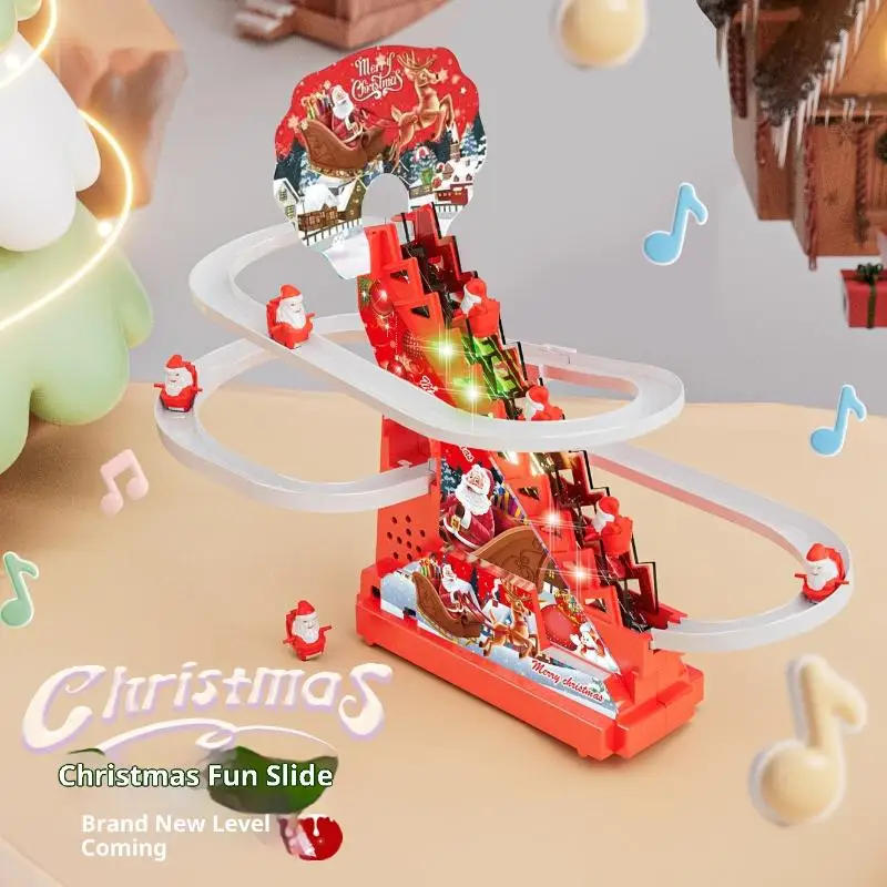 [G332]1Set Santa Christmas Toys Electric Snowman Coaster With Light Music Track Activity For Boys Girls Children Stair Slide Toy