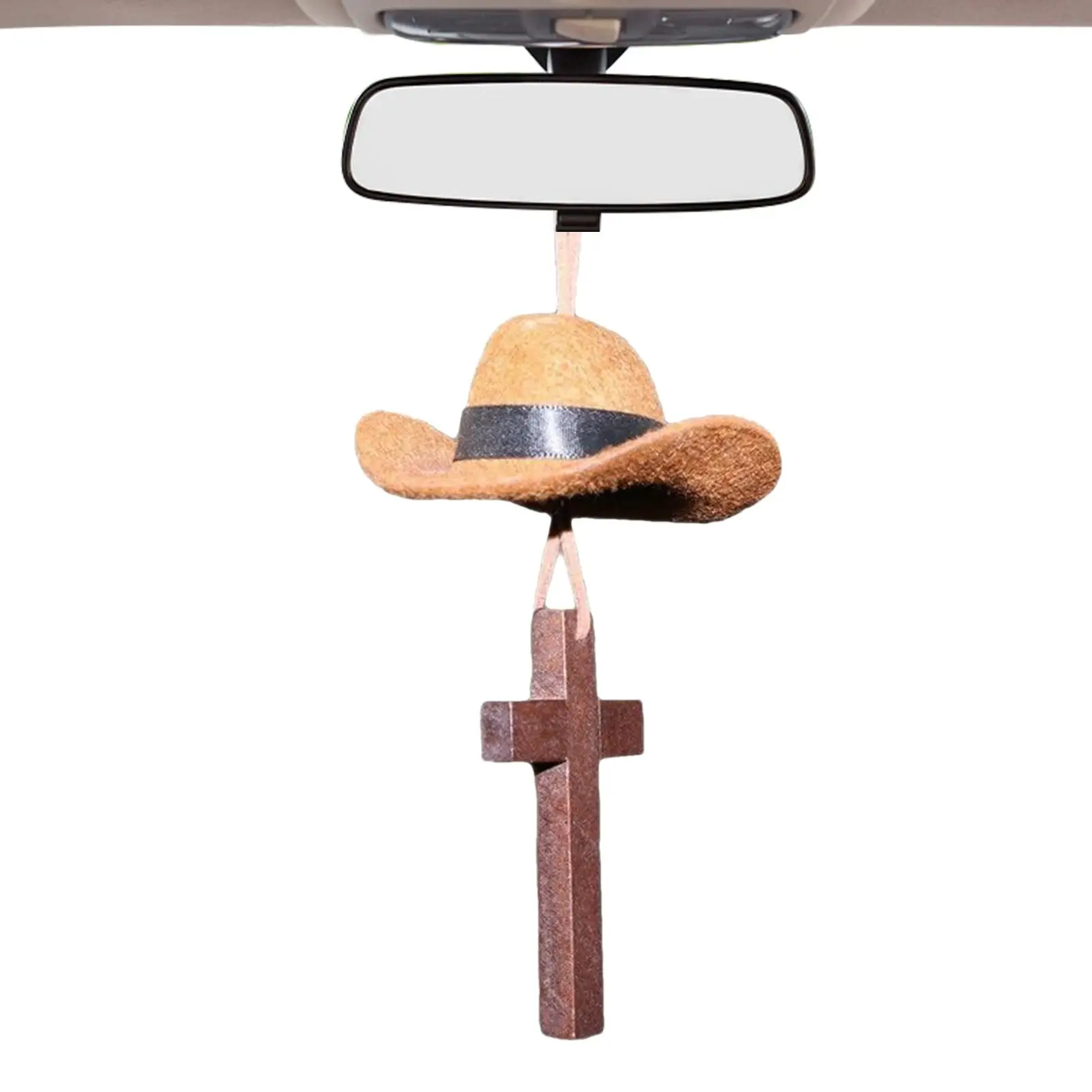 

Rear View Mirror Accessories Rustic Cowboy Hat Cross Ornament Western Car Decor Mirror Charm For Birthday Christmas Men Women