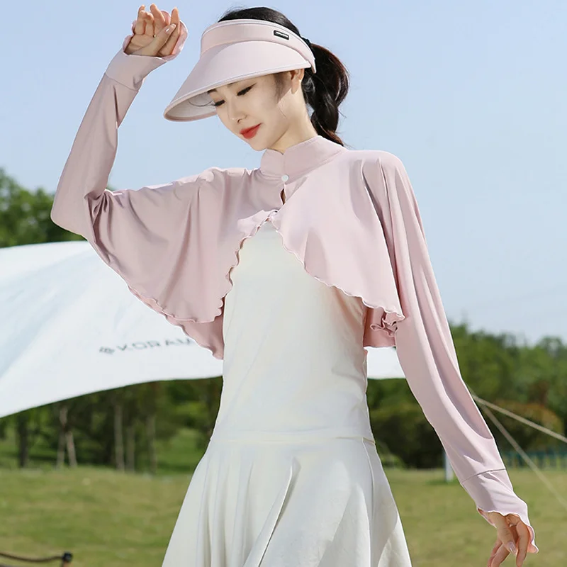

Solid Color Summer Sunscreen Shawl Long Sleeve Thin Ice Silk Cape Arm Sleeves Sunshade Cloak Sun Protection Clothing Riding