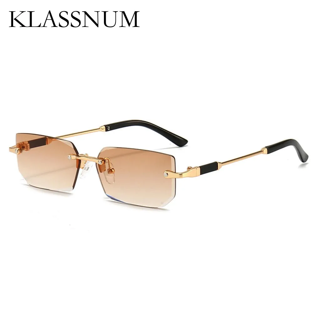 Y2K Rimless Sunglasses Rectangle Fashion Women Men Shades Small Square Sun Glasses For Female Male Summer Traveling Oculos UV400