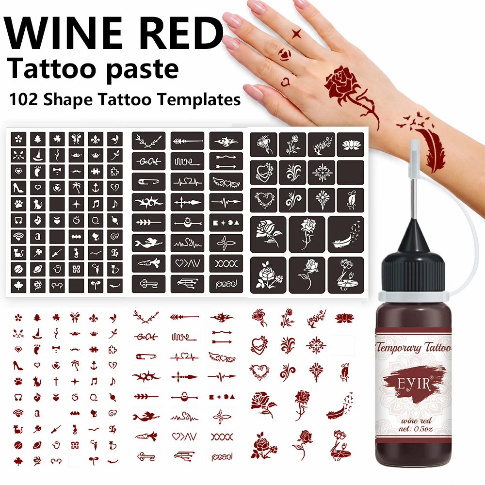 EYIR Henna Tattoo Paste Set 9 Farben Temporäre Tattoo Farbe mit 3 Schablonenblättern Körperkunst Malen DIY Festival Party – Detail 14
