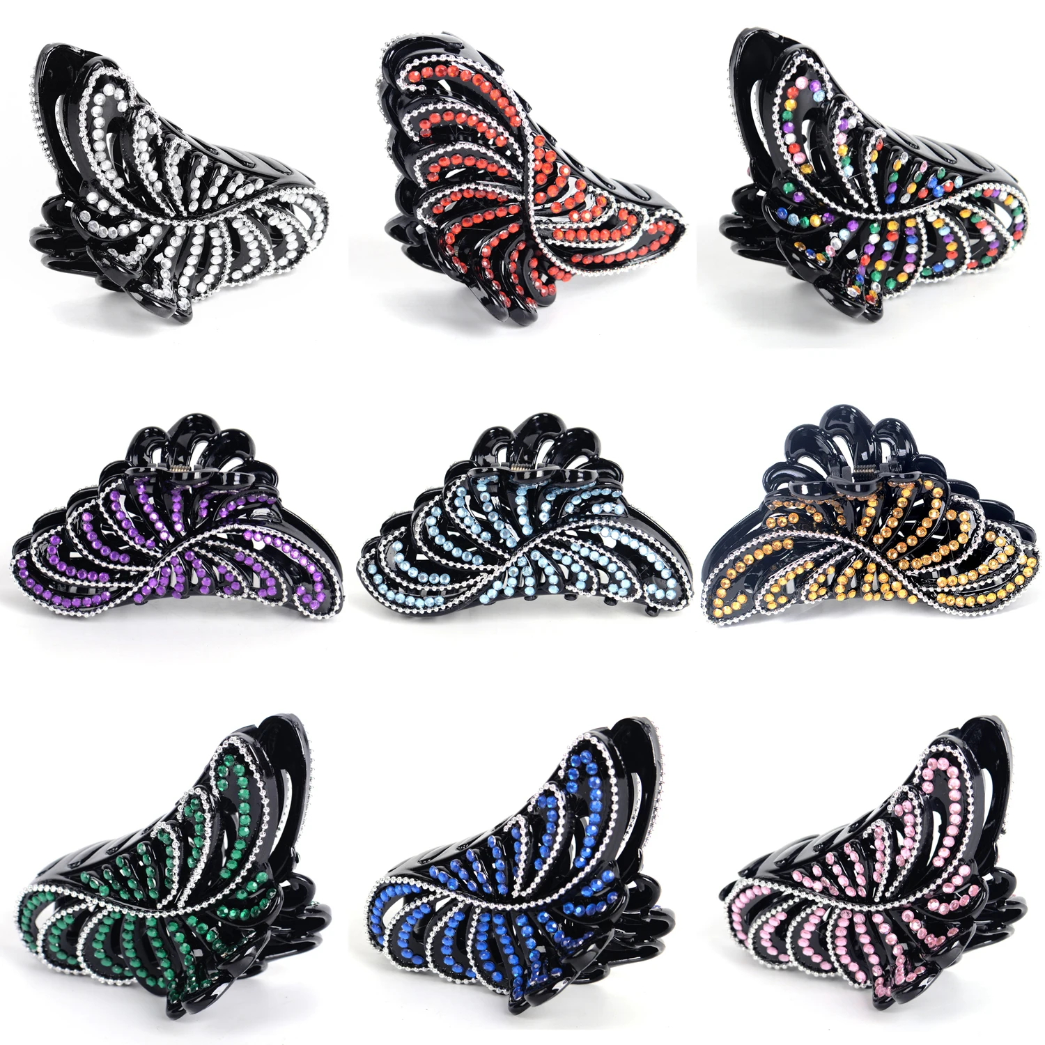 9Colors Fashion Lady Women Large Clip Claw Clamp Plastic Hair Accessories Crystal Rhinestone Chain 120x50cm