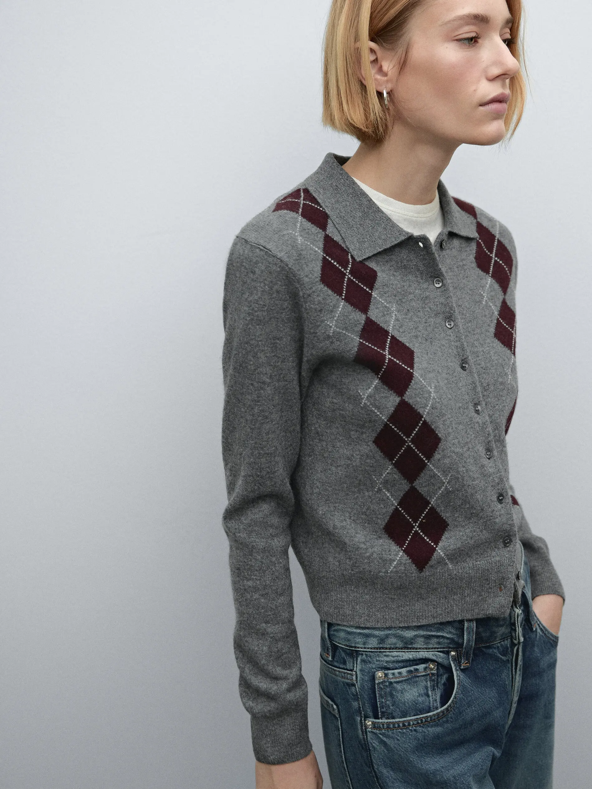 Ethereal MD 2025 masidutti ربيع جديد نمط الكلية الإنجليزية نمط رمادي الماس قطع قصيرة بولو الرقبة متماسكة سترة