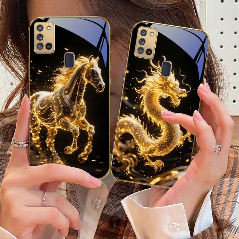 Golden Dragon Totem For Samsung A 31 32 A33 A34 35 14 A15 13 16 25 26 50 52 53 54 55 56 70 71 72 73 Golden glass phone case