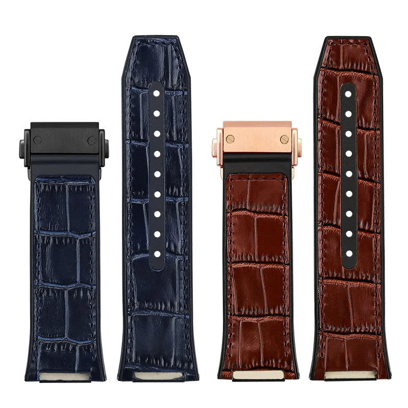 Genuine Cowhide Leather Rubber Bottom Watchband For Ferragamo F80 Men\'s Watch Strap F80 Special Bracelet 26mm Folding Buckle