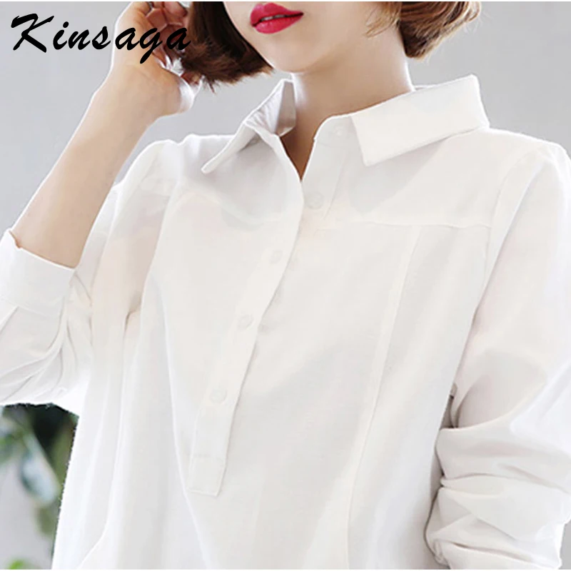 Kinsaga Aesthetic Brief Loose White Blouses Harajuku Big Pockets Long Sleeve White Top Oversized Long Shirt Mariposas Haut Femme