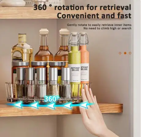 360 Rotating Seasoning Storage Rack Kitchen Storage Spice Rack Non-Slip Cabinet Organizer Tray Plate Tools Kitchen Acceesories