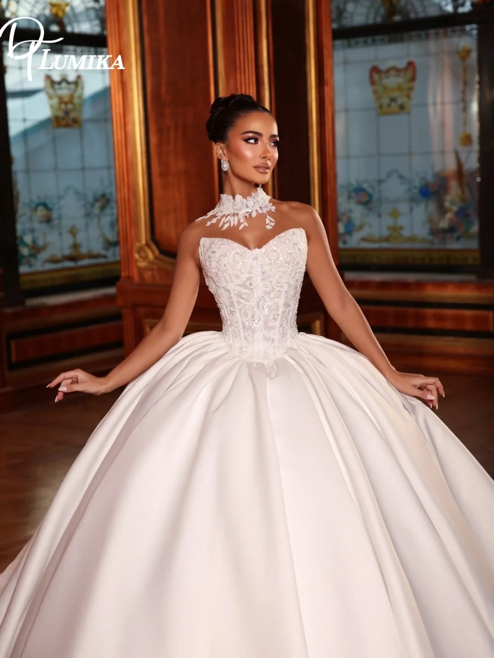 

Glamorous Sweetheart Satin Wedding Dress Lace Bodice Luxury Bridal Gown 2026 For Bride Floor Length Customized Vestido De Novia