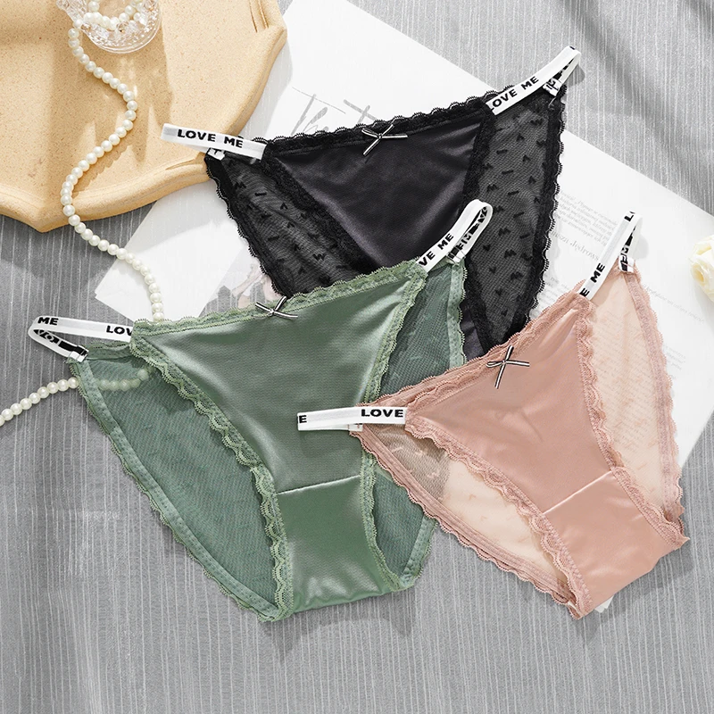 

Solid Color Ice Silk Panties Women Breathable Triangle Pants Female Low Waist Underwear Comfortable Sexy Fashion Panties