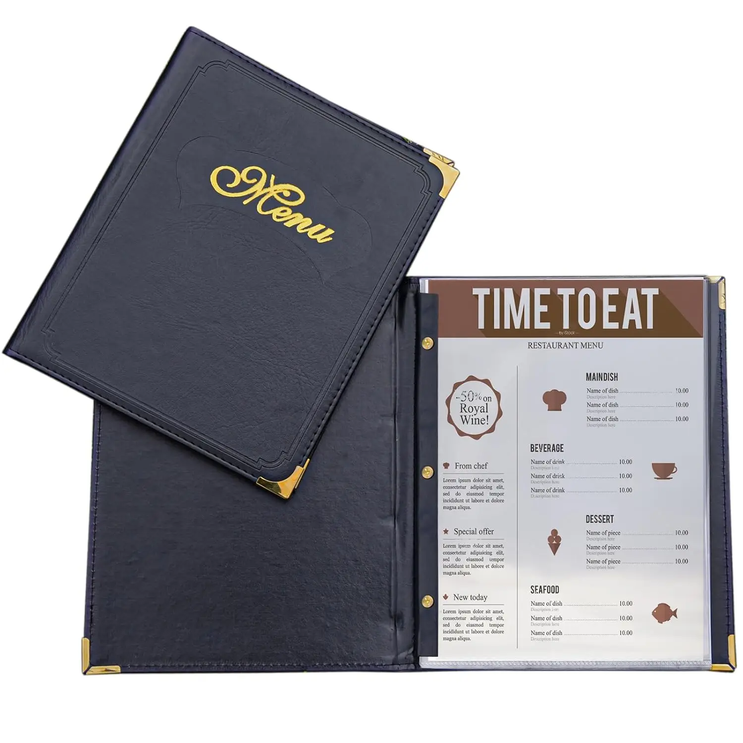 

Menu Covers Premium Faux Leather - Menu Hol r 8.5" x 11" with Transparent Sleeve - 7 Pa e 14 View for Restaurants, Bar