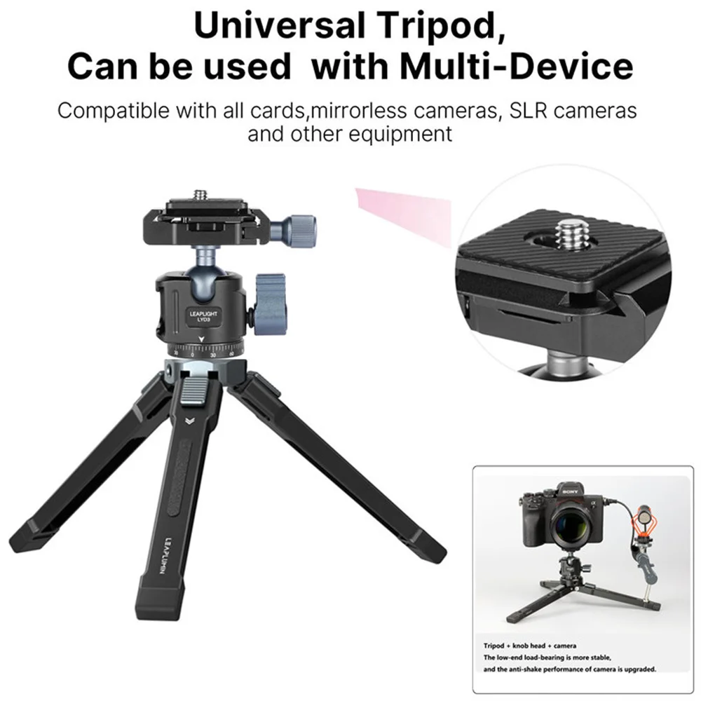 2024 Aluminum Mini Tripod w 360 Ball head Arca Plate Cold Shoe Metal Tripod for Iphone Samsung Phone DSLR Camera LED Light Mic