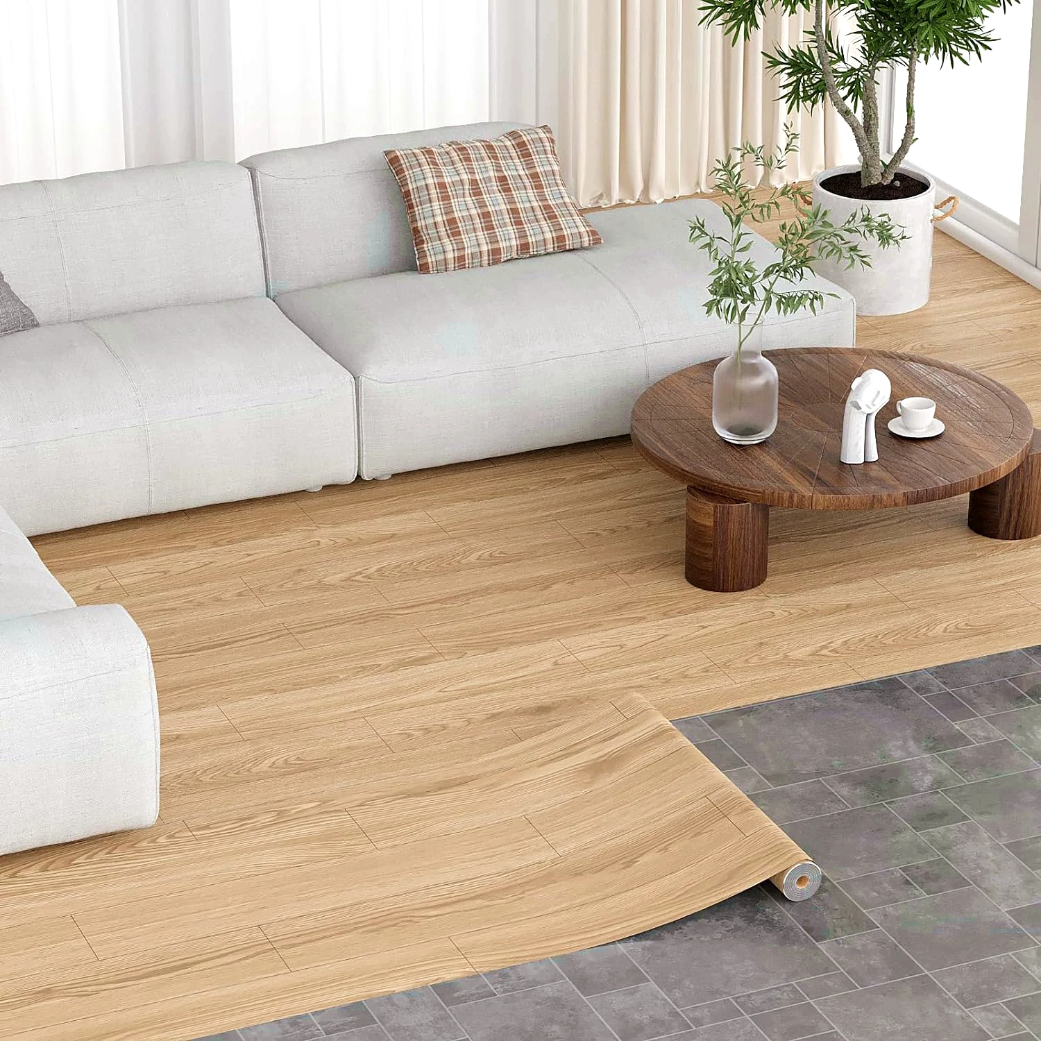 Thicken Waterproof Wood Grain Floor Sticker Self-adhesive Tile Sticker Home Decor Industrial Cement PVC Vinyl Floor Sticker 40CM