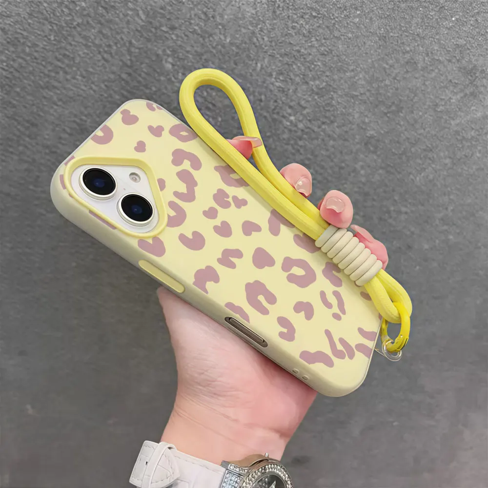 Dusty Pink Leopard Y2K Phone Case For Xiaomi 17 Pro Max 15T Pro Mi11 Lite 5G 14T Pro Wrist Strap Soft Shockproof Lanyard Cover view 2