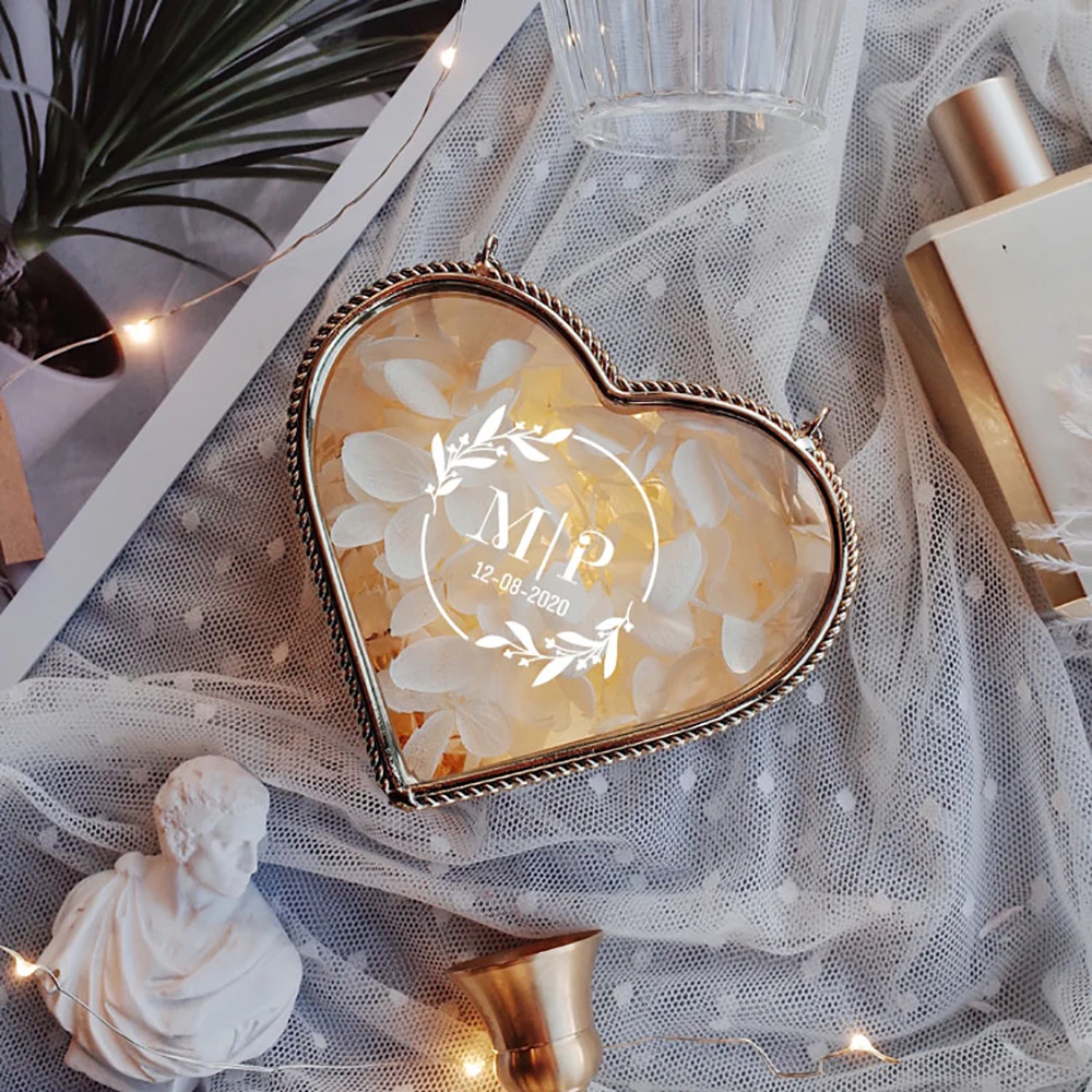 Custom Glass Heart-Shaped Jewelry Box Wedding Ring Storage Box Rose Gold Hollow Beautiful Fashionable for Wedding or Valentine