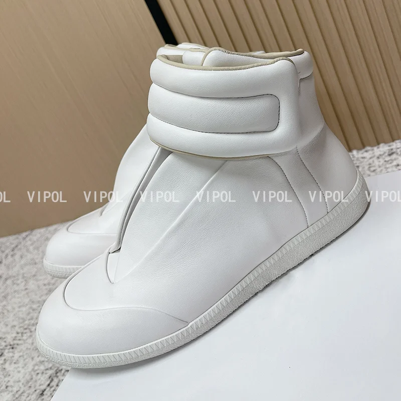 Unisex Genuine Leather High Top Ankle Boots Futuristic Padded Wide Strap Cuff Slip On Streetwear Fashion Sneakers  Casual Shoes view 5