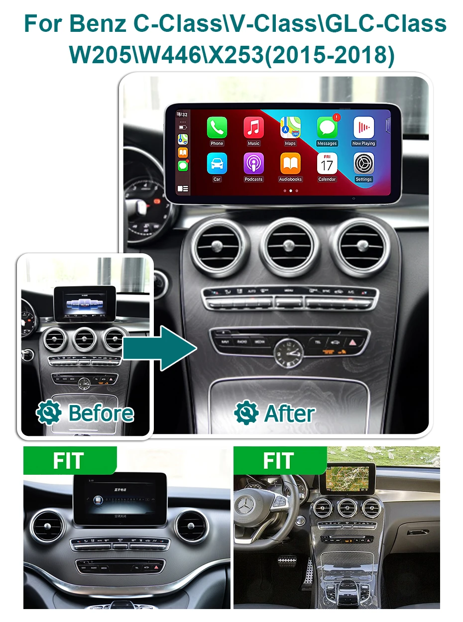 12,5'' Wireless Carplay Android 14 Auto Auto Radio Bildschirm für Mercedes C Klasse W205 GLC Klasse X253 W446 Stereo multimedia-player – Detail 1