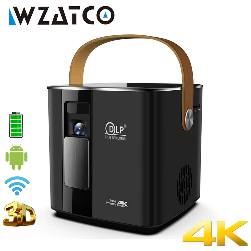 

WZATCO P12 Full HD 1080P 4K 3D Projector Smart Android WIFI USB DLP Beamer Home Theater Portable LED Proyector Built-in battery