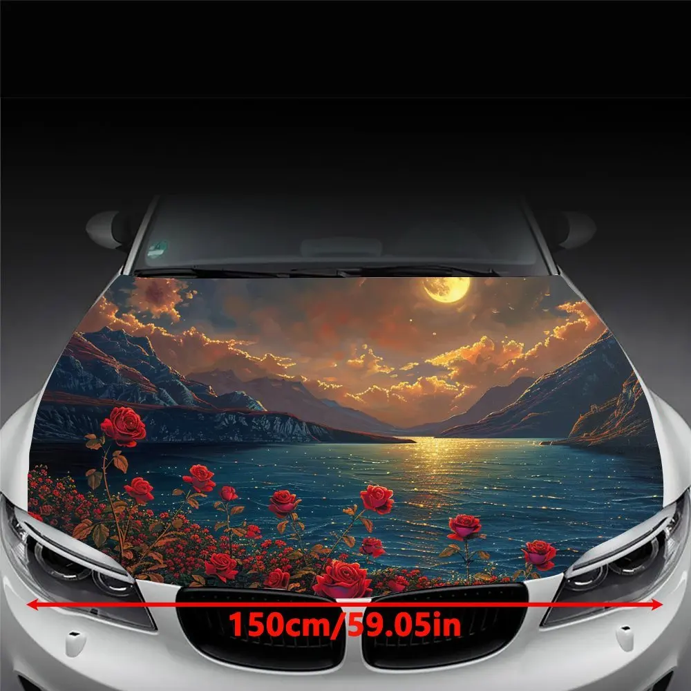 The Rose Field River At Dusk Print Car Hood Wrap Color Vinyl Sticker Truck Graphic Bonnet Auto Accessories Decoration Decal Gift