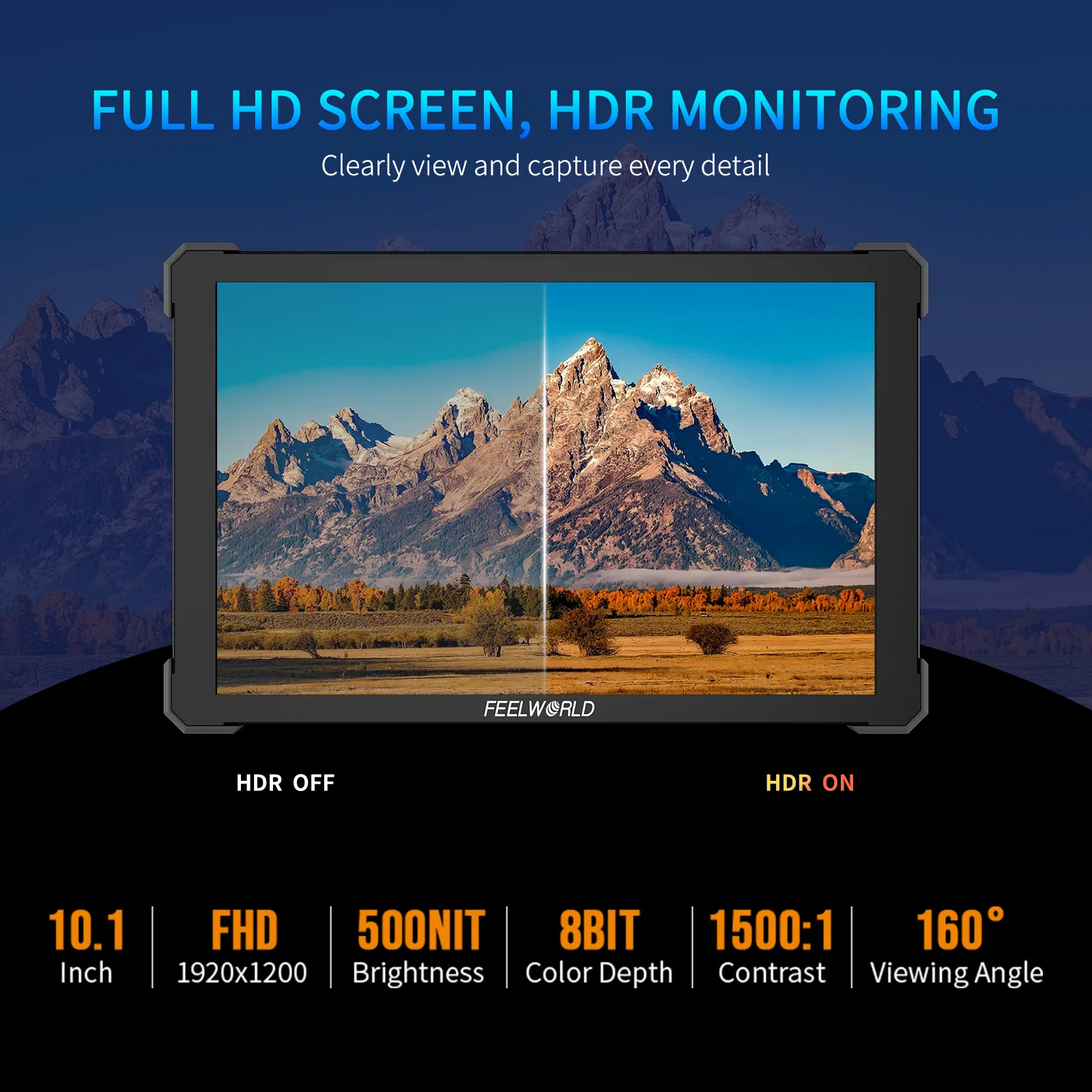 FEELWORLD T10 10.1 Inch Aluminium Camera Field DSLR Monitor Touchscreen Waveform HDR 3D LUT Out F970 Install and Power Kit