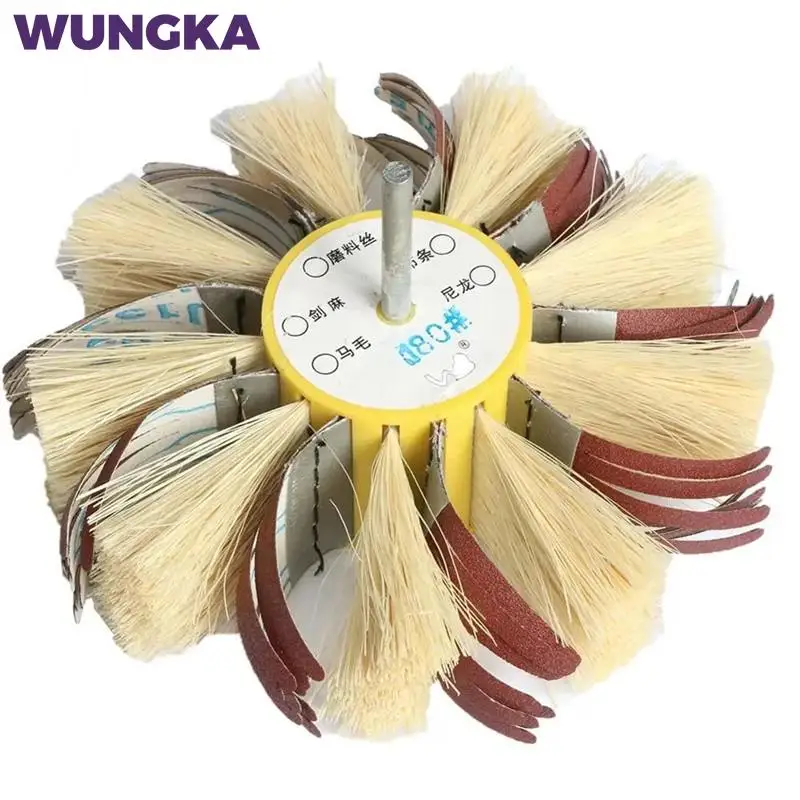 

1 pcs 6"/150mm*6mm Shaft Mounted Sisal & Emery cloth Bristle Polishing Brush Wheel for Wood Primer Sanding