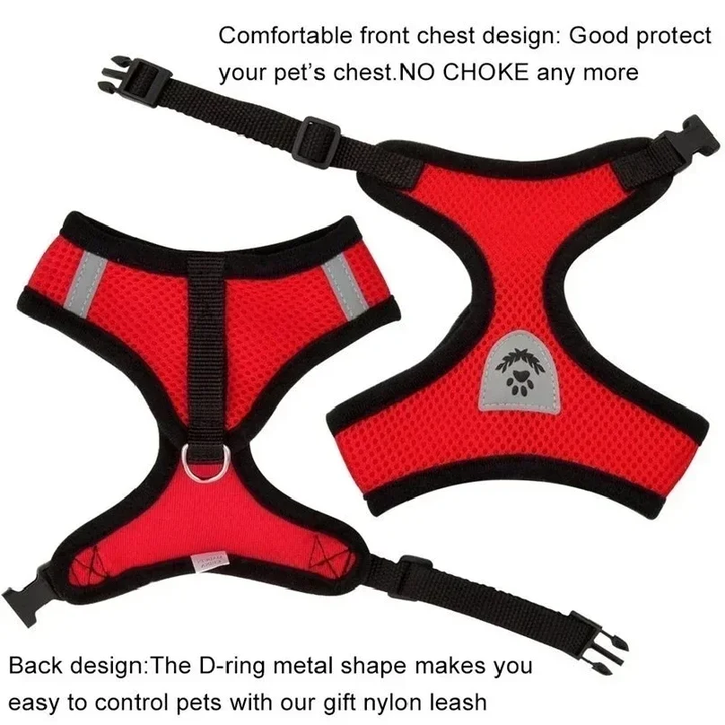 Adjustable Mesh Dog Harness And Leash Set For Small Medium Pets_voghion.com