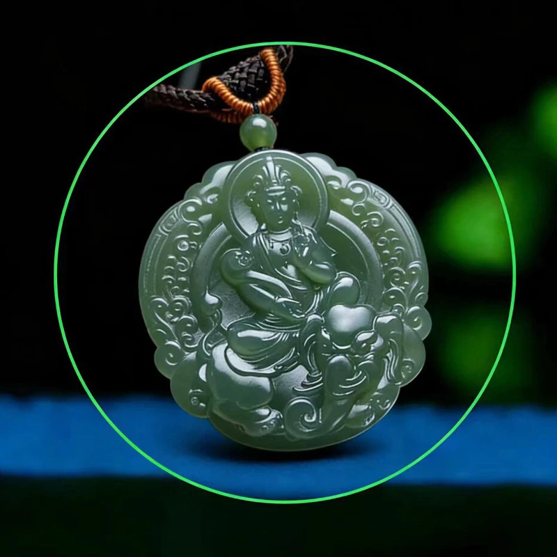 

Lake green Hetian jade Puxian Bodhisattva Buddha pendant those born in zodiac signs and Snake