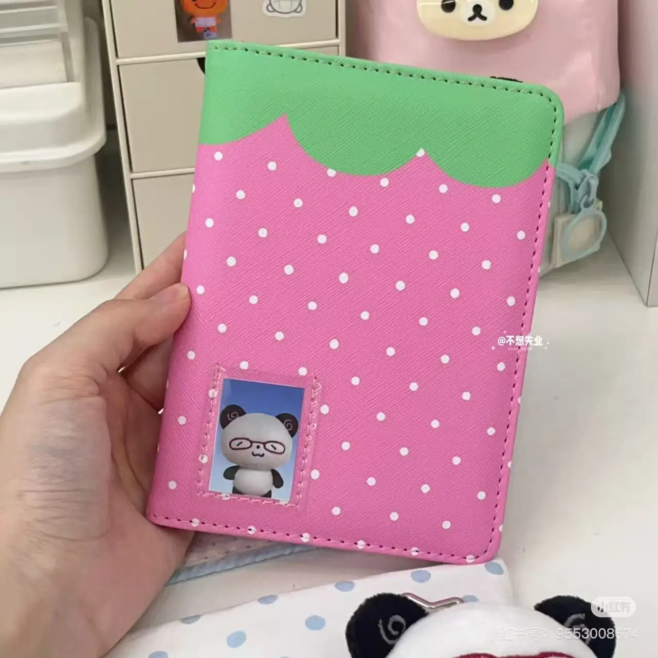 Passport Clip Wallet Original Strawberry Passport Clip Cute Polka Dot Certificate Bag Protection Case Portable Card Bag Storage