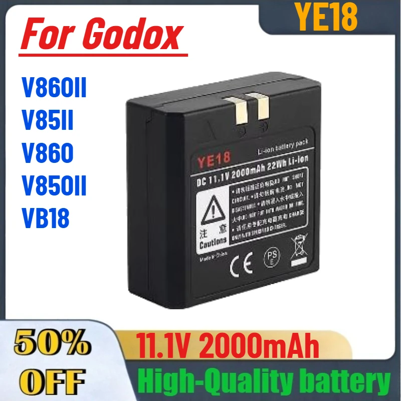 YE18 11.1V 2000mAh Rechargeable Battery for Godox V860II V85II V860 V850II VB18 Top-mounted Flash Batteries Accessories