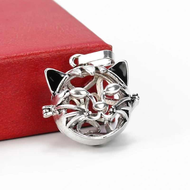 Cute Cat Harmony Chime Ball Pendant Mexican Bola Locket Cage Pregnancy Sounds Bell DIY Necklace Pregnant Women Jewelry Accessory