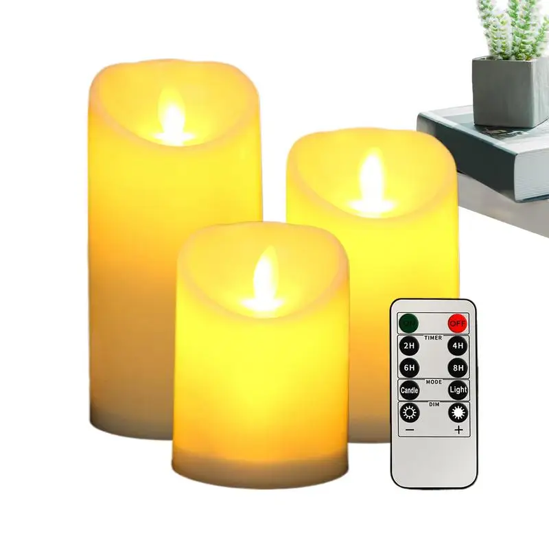 Battery Operated Candles 3X Led Flameless Battery Operated Candles With Remote Flameless Wax Pillar Candles Light Waterproof