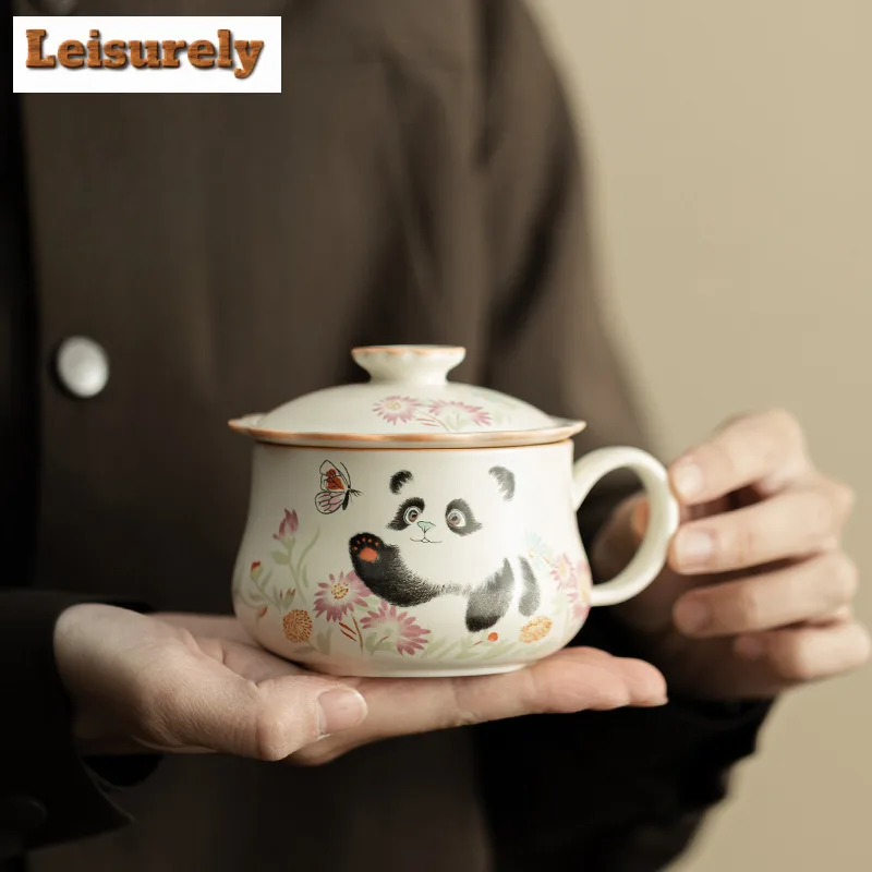 

180 мл Cream Ding Kiln Panda Play Butterfly Фильтр Чашка-сепаратор для чая Элегантная чайная кружка с заварочным устройством Чайник Офисная чашка для воды Подарок