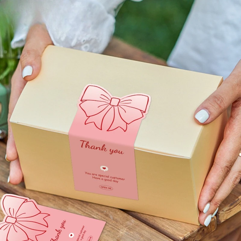 50 Stück niedliche rosa Schleifen-Dankeschön-Aufkleber, Rosen-Geschenkbox-Versiegelungsaufkleber, dekorative Geschenketiketten, selbstklebende Etiketten für Geschenkboxen. – Detail 4
