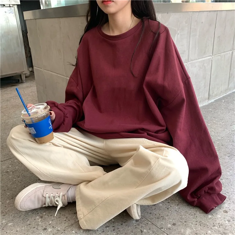 Minimalist Hoodies for Women No Hat Korean Style Baggy Ins Spring Autumn Tops Solid College Girls New Trendy Prevalent Leisure