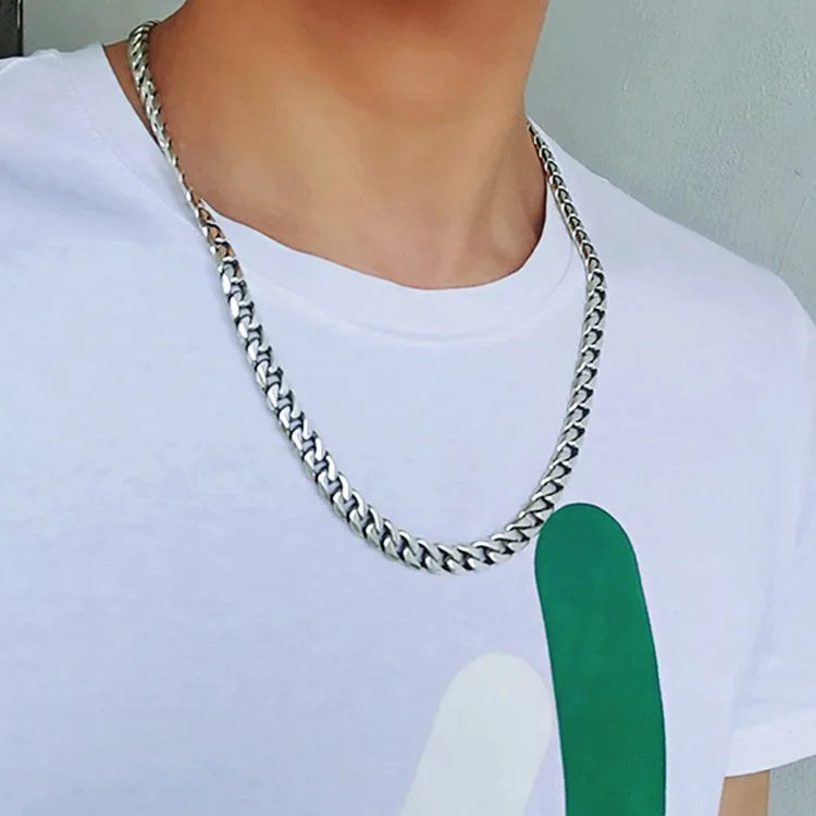 

N S925 Silver Men's Hip-hop Necklace, Simple Glossy Whip Chain, Thai Silver Street Style Collarbone Chain