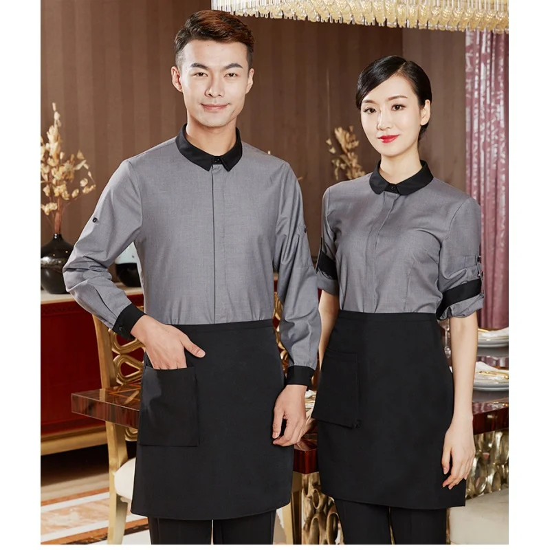 

Tea House Waiter Workwear Long Sleeve Autumn and Winter Hot Pot Restaurant Sichuan Flavor Hotel Work Clothes Adjus