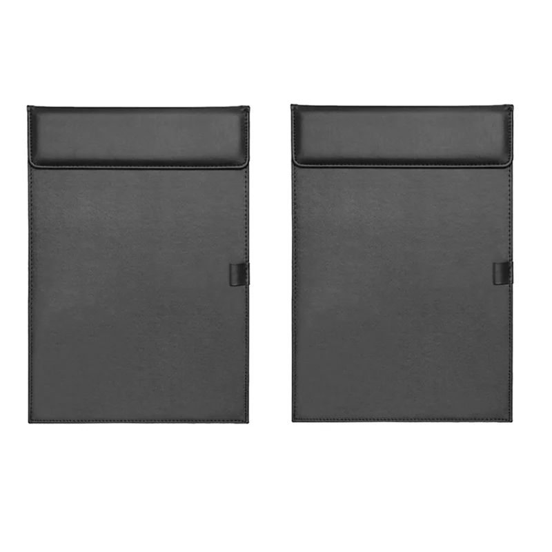 

J1UL1N Desktop File PU Leather Folder A4 Meeting Clipboard Office Meeting Board Clip Black Data Binder With Pen Cover 2PCS Easy