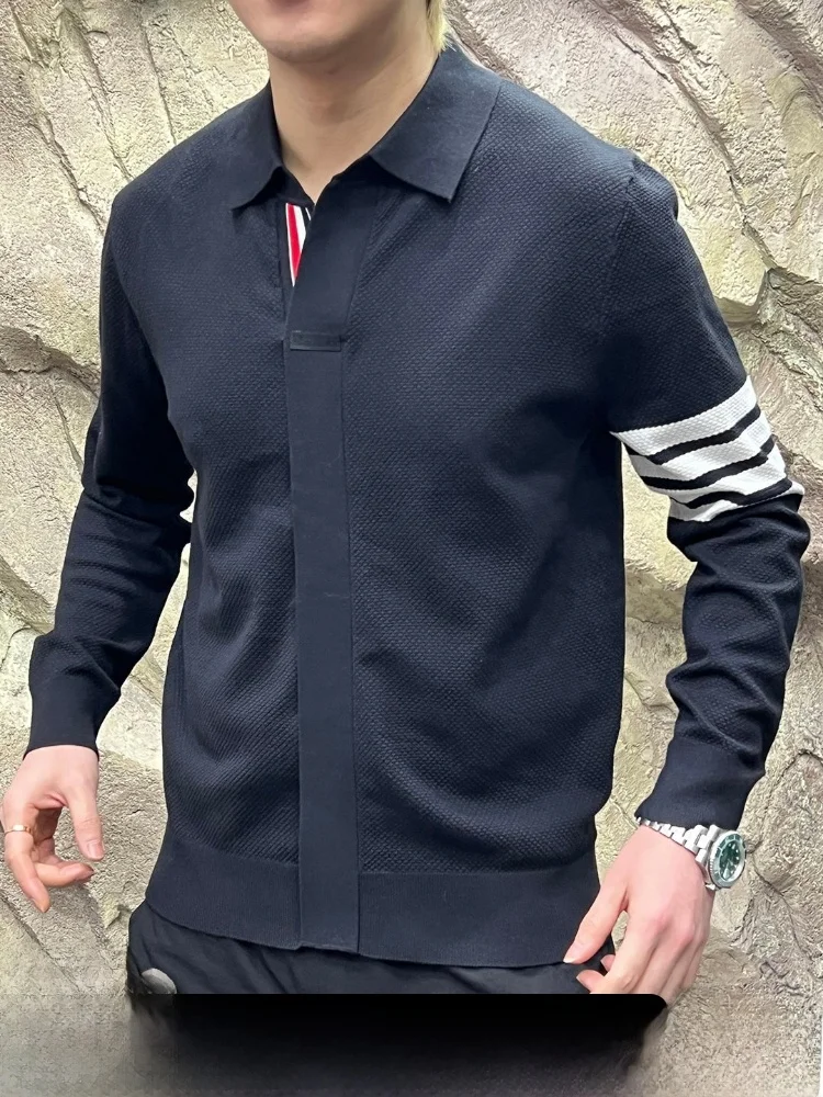 

High-End Men's Knitted Sweater Modal Wool Blend Collared Casual Sle Long Sve Skin-friendly Breathable Store Direct Supply