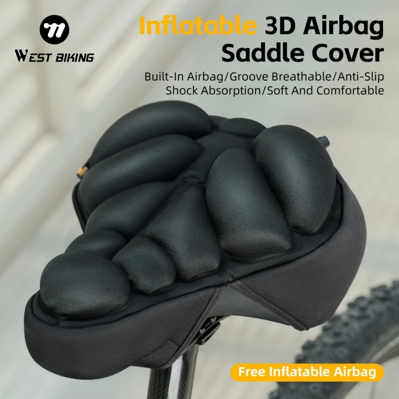 Funda para SILLÍN de bicicleta inflable 3D, cojín ajustable con absorción de impacto, funda antideslizante para asiento de bicicleta de montaña y carretera, accesorios para ciclismo