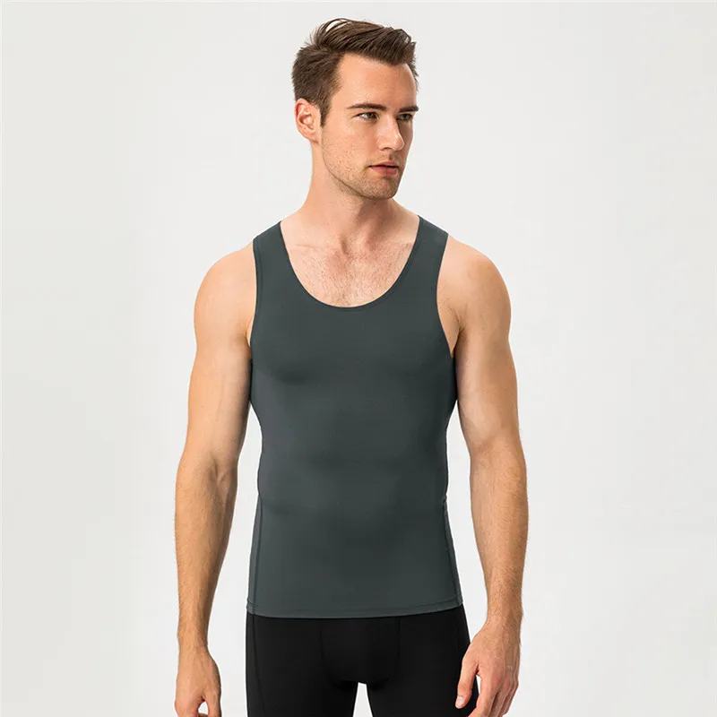 Men Sport Fitness Tees Vest Solid Color Summer Gym Tank Tops Vest Tunic T-Shirt Workout Compression Base Stretch Sports