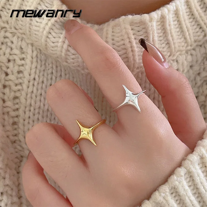 Anelli geometrici a stella liscia Color argento Mewanry per le coppie delle donne regali di gioielli per feste di anniversario semplici ed eleganti coreani alla moda