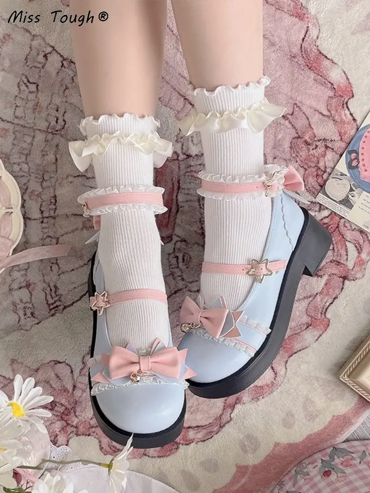 Lolita Kawaii buty Mary jane kobiety jesień styl japoński łuk słodkie słodkie sandały kobiece Pure Color koronkowe buty designerskie 2022 nowość