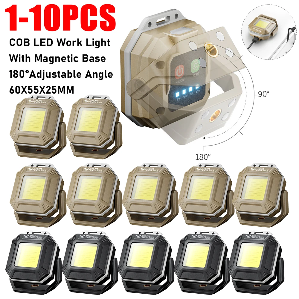 

1-10 шт. COB светодиодный рабочий фонарь с магнитным основанием 180 ° Лампа для осмотра с регулируемым углом, водонепроницаемые уличные аварийные фонарики