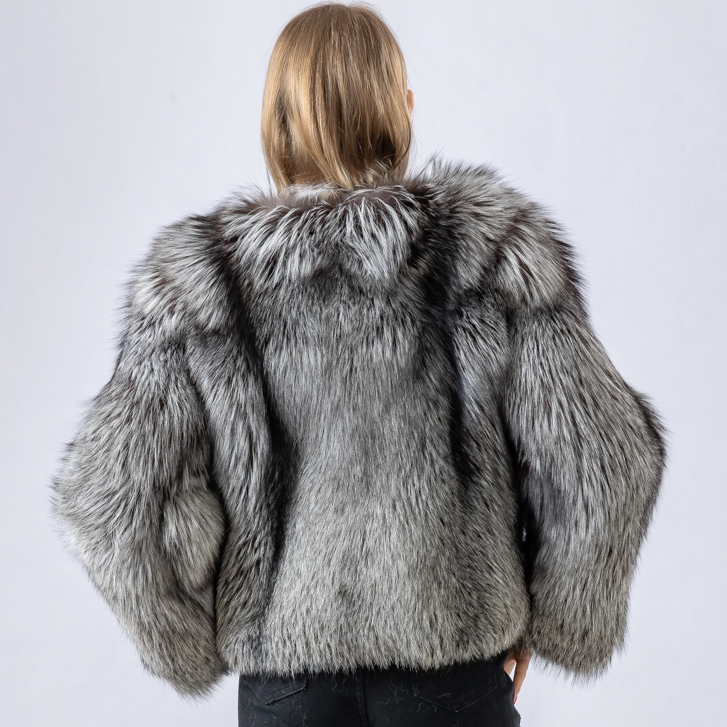 natural sliver fox fur short coat full pelt luxury furry jacket think warm 250458